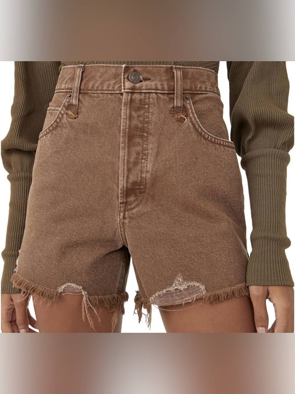 FREE PEOPLE We The Free Makai Ripped Cutoff Chocolate Denim Shorts 25